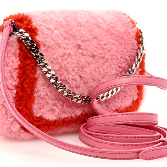 FENDI Baguette NM Bag Zucca Shearling Mini Purse Bubblegum Rosso - Picture 2 of 13